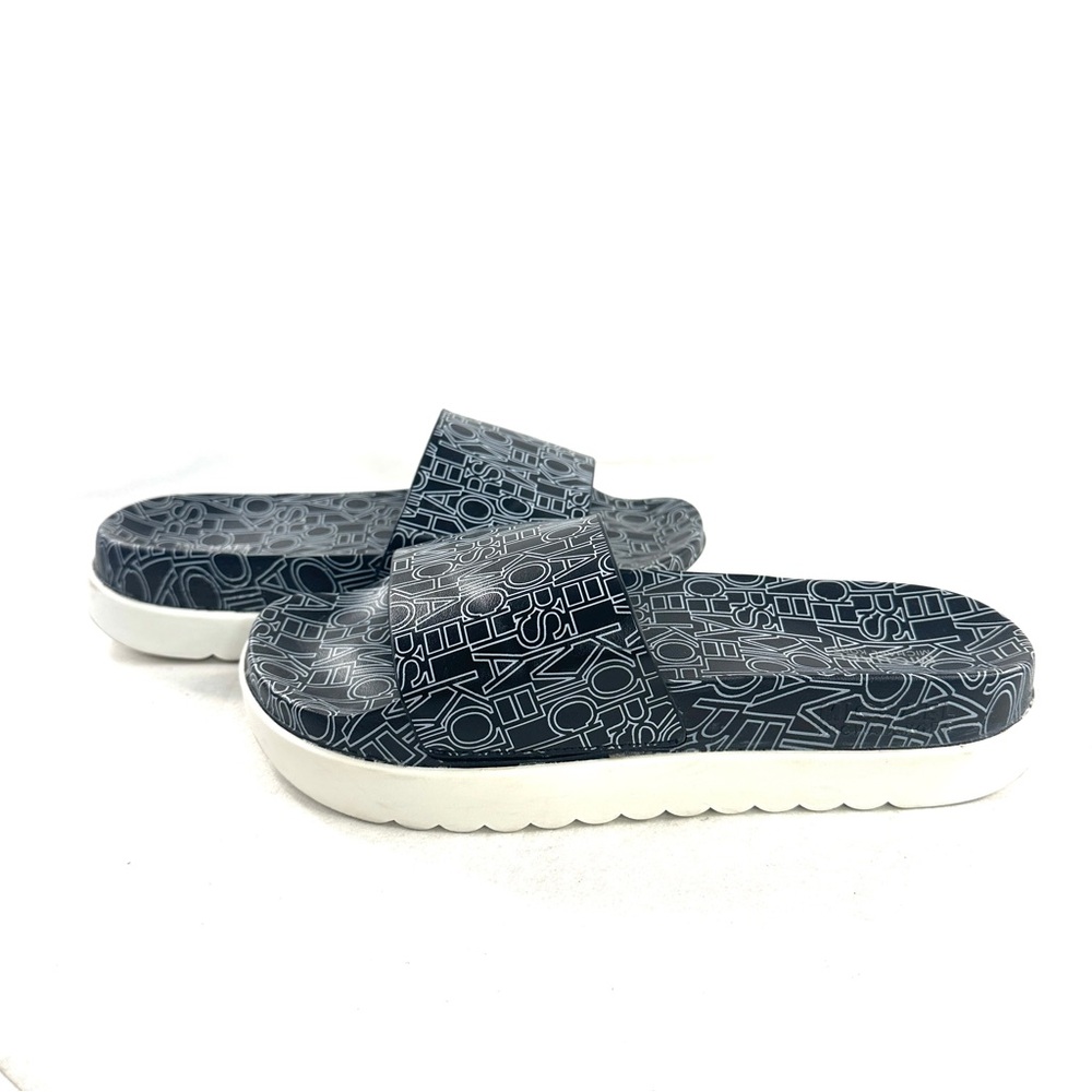 Michael Kors Women Size 9 Black White Logo PU Slide Sandal - Picture 6 of 9